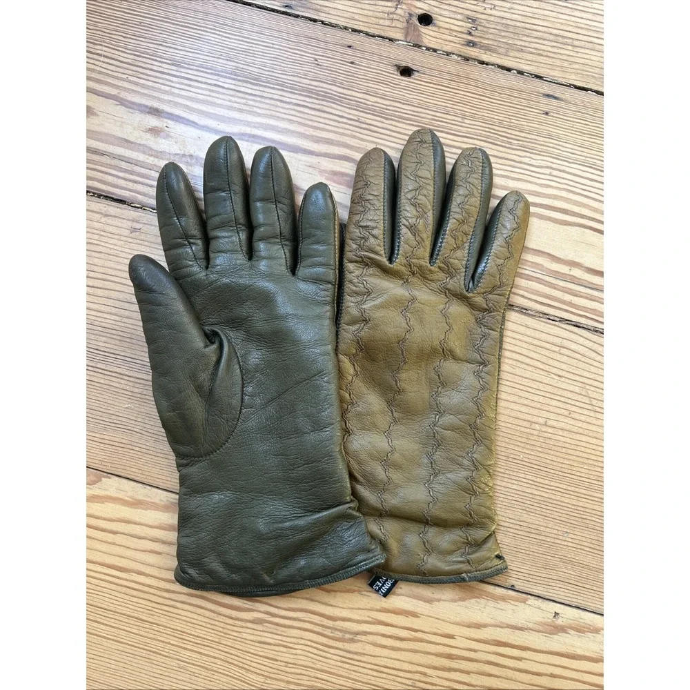 LABONIA Napoli GLOVES genuine LAMBSKIN 2 Tone Green Cashmere Lined 6 1/2 Italy